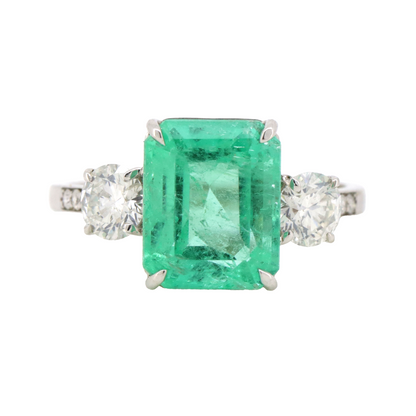 4.19ct Colombian Emerald and Diamond Classic Ring