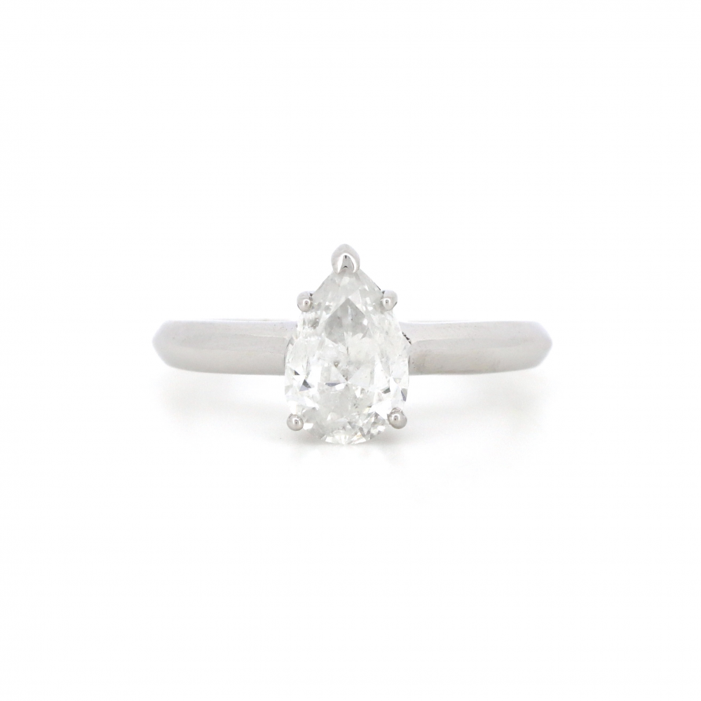 1.50ct Pear Cut White Gold and Diamond Solitaire Ring