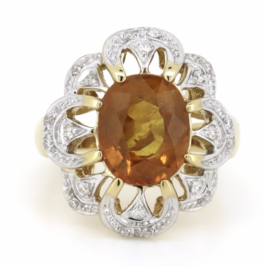 Orange Sapphire & Diamond Floral Style Ring
