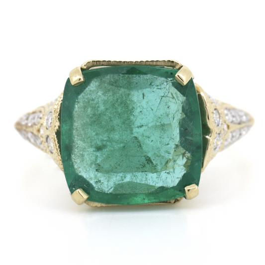 4.87ct  Yellow Gold, Emerald and Diamond, Cocktail Ring