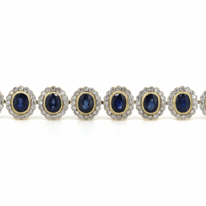 Yellow/White Gold Blue Sapphire and Diamond Halo Bracelet