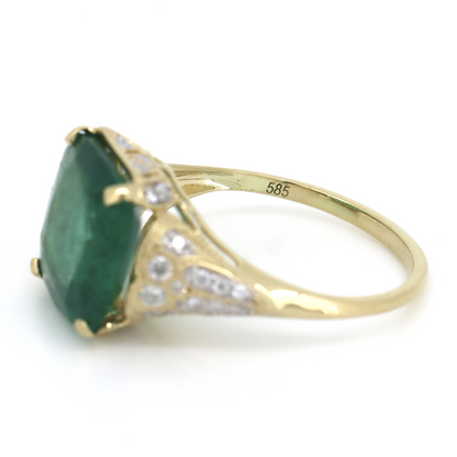 4.87ct  Yellow Gold, Emerald and Diamond, Cocktail Ring