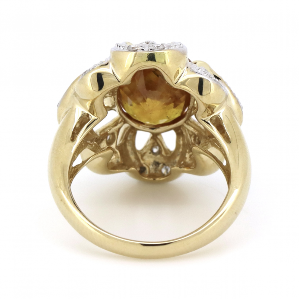 Orange Sapphire & Diamond Floral Style Ring