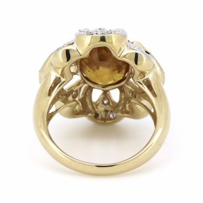 Orange Sapphire & Diamond Floral Style Ring