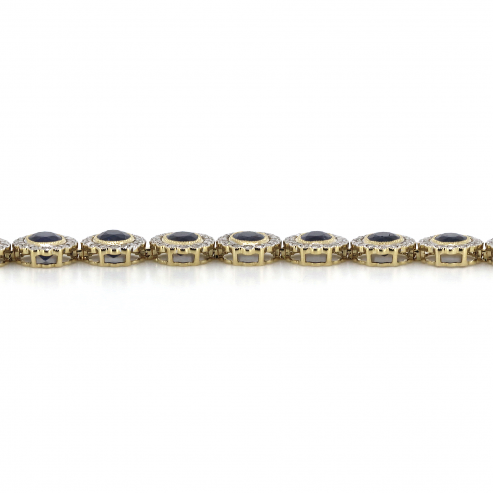 Yellow/White Gold Blue Sapphire and Diamond Halo Bracelet