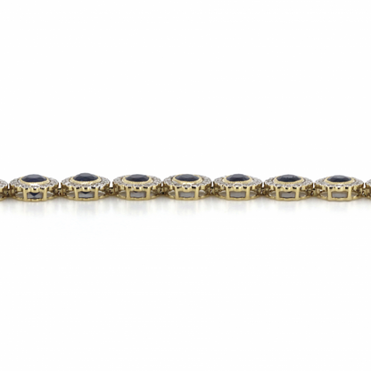 Yellow/White Gold Blue Sapphire and Diamond Halo Bracelet