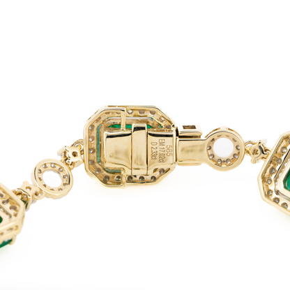 Yellow Gold Emerald and Diamond Halo Bracelet