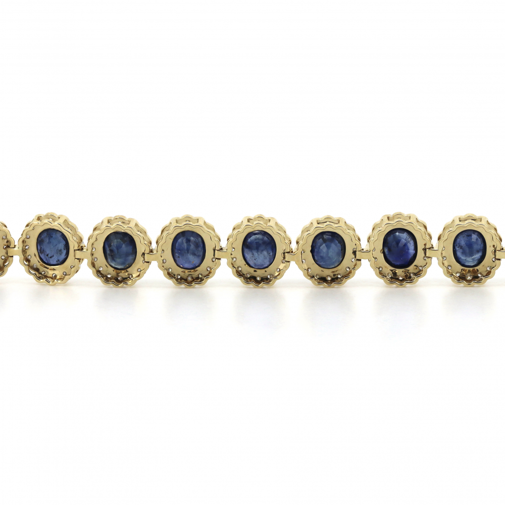 Yellow/White Gold Blue Sapphire and Diamond Halo Bracelet