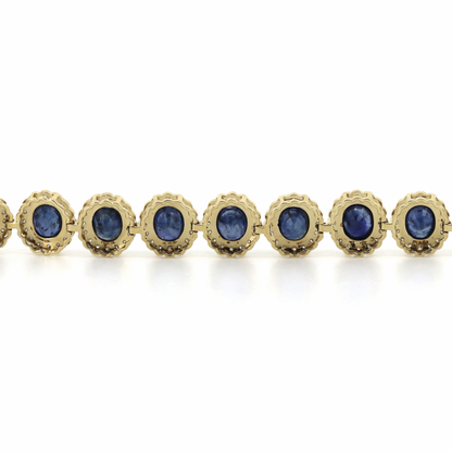 Yellow/White Gold Blue Sapphire and Diamond Halo Bracelet