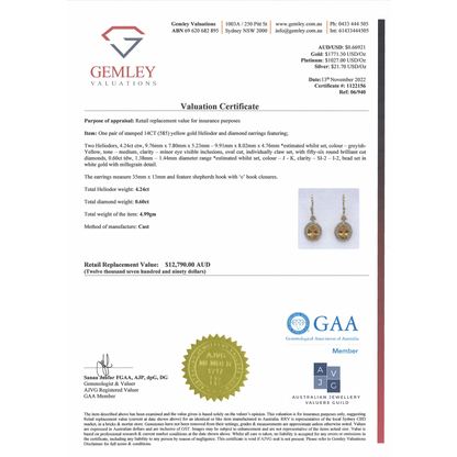 Yellow Gold Heliodor and Diamond Vintage Inspired Drop Earrings