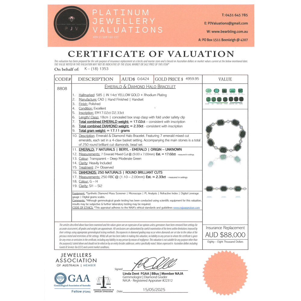 Yellow Gold Emerald and Diamond Halo Bracelet