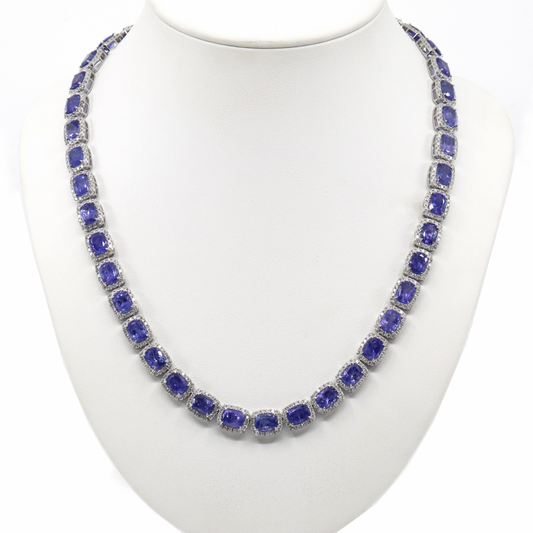 Tanzanite and Diamond Halo Necklace