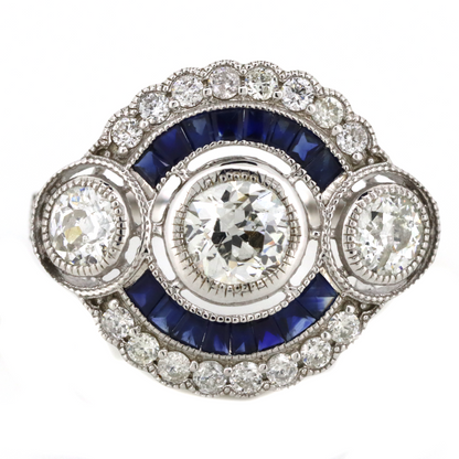 White Gold Blue Sapphire & Diamond Ornate Ring