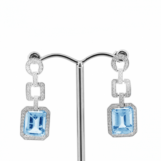 3.34ct White Gold Aquamarine and Diamond Drop Earrings