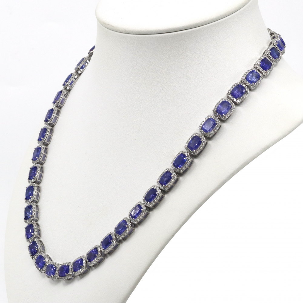 Tanzanite and Diamond Halo Necklace