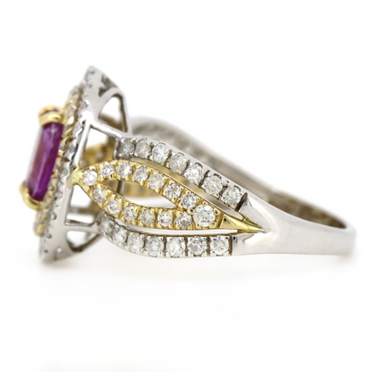0.96ct White/Yellow Gold Pink Sapphire and Diamond Double Halo Ring