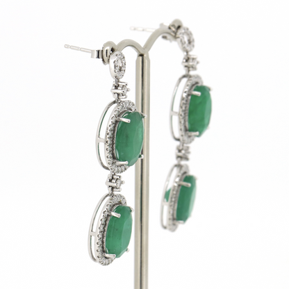 White Gold, Emerald and Diamond, Double Drop Earrings