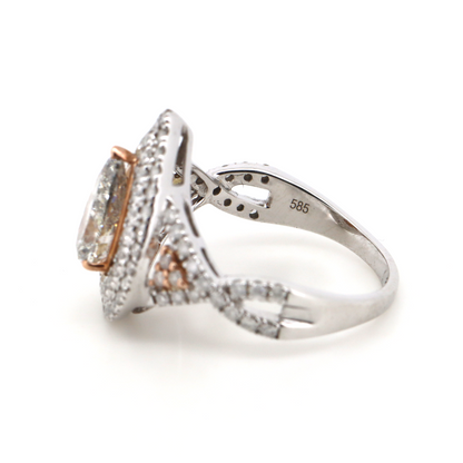 1.51ct Pear cut White/Rose Gold and Diamond Double Halo Twist Band Ring