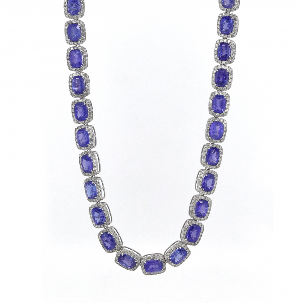 Tanzanite and Diamond Halo Necklace