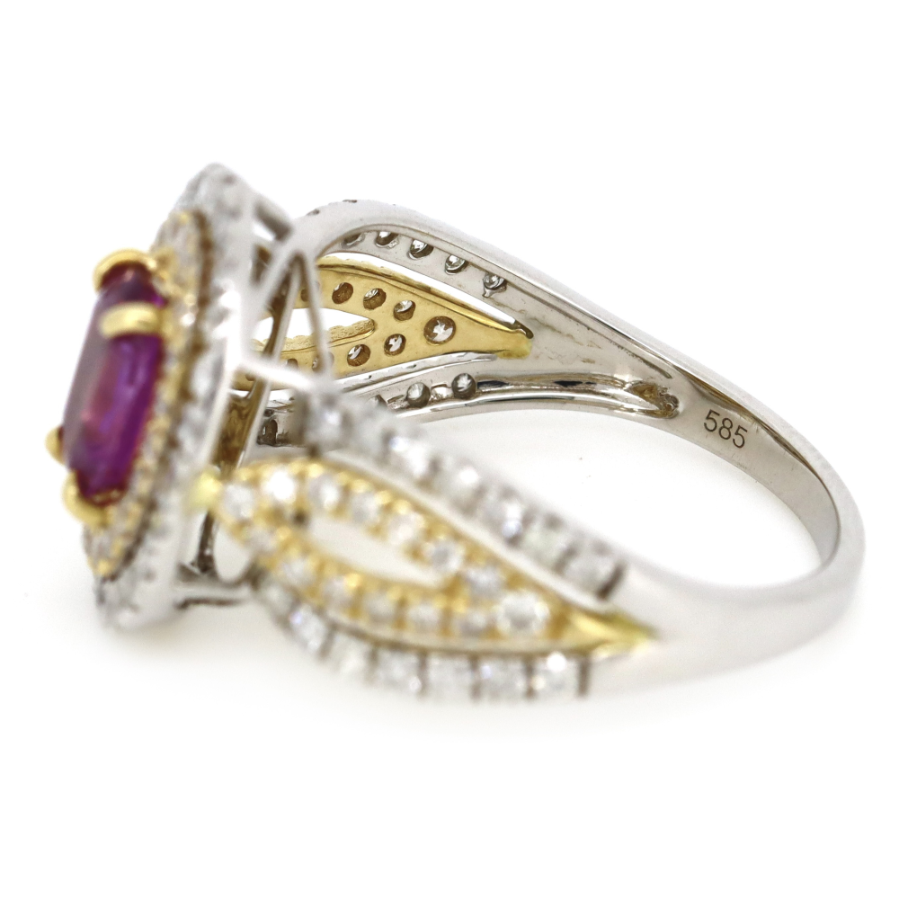 0.96ct White/Yellow Gold Pink Sapphire and Diamond Double Halo Ring