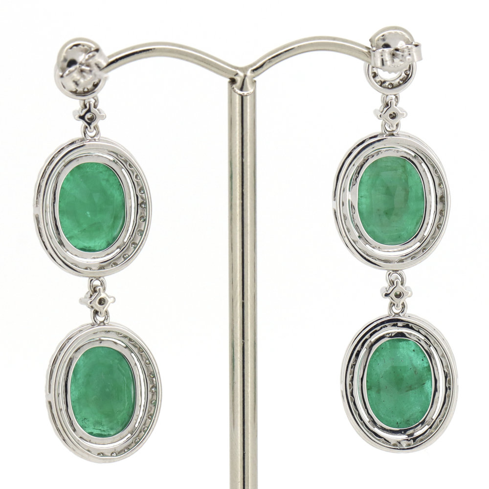 White Gold, Emerald and Diamond, Double Drop Earrings