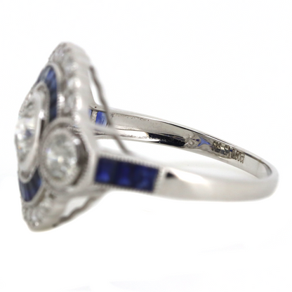 White Gold Blue Sapphire & Diamond Ornate Ring