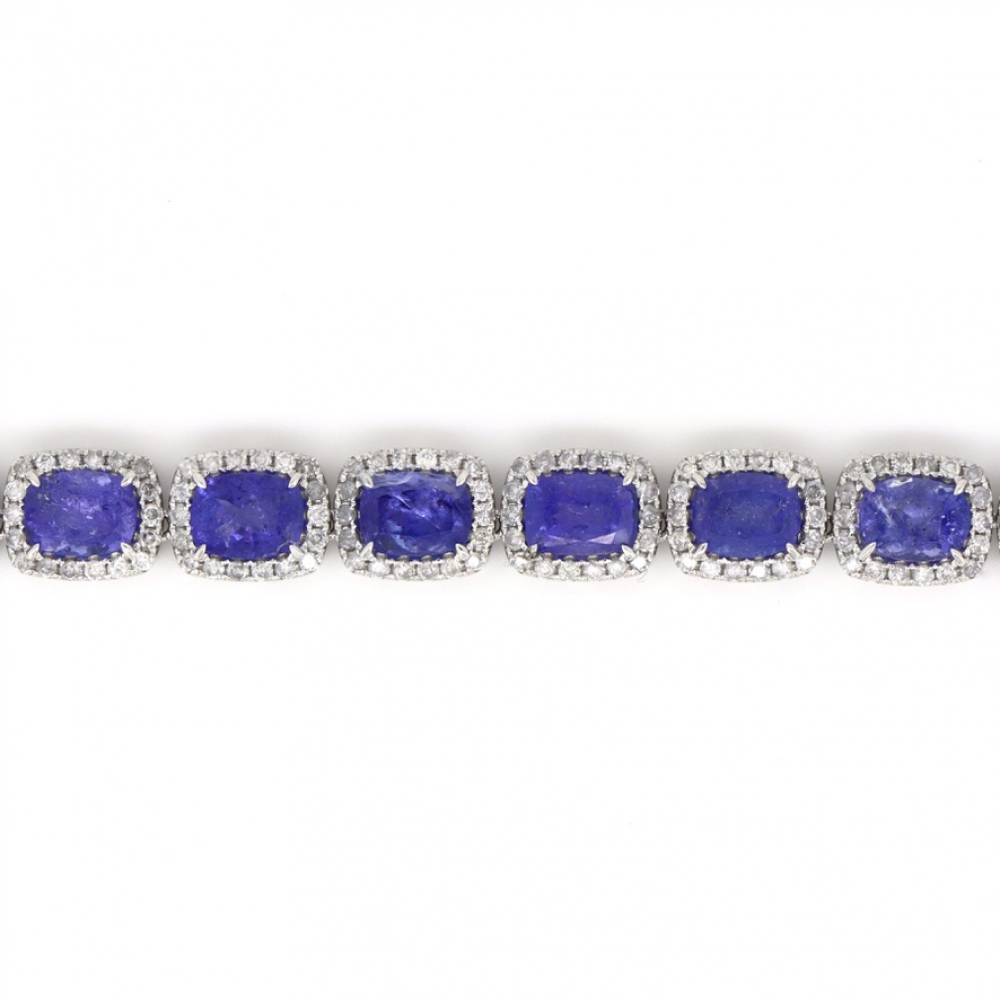 Tanzanite and Diamond Halo Necklace