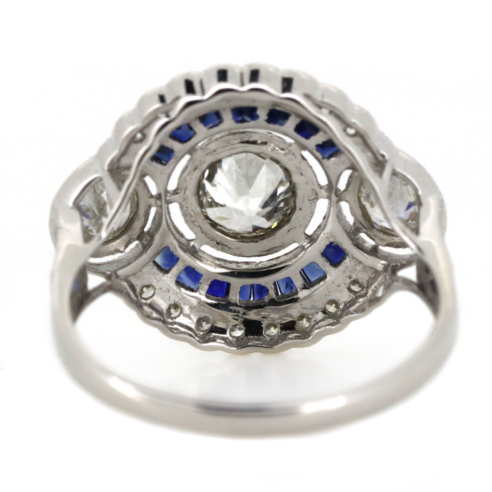 White Gold Blue Sapphire & Diamond Ornate Ring