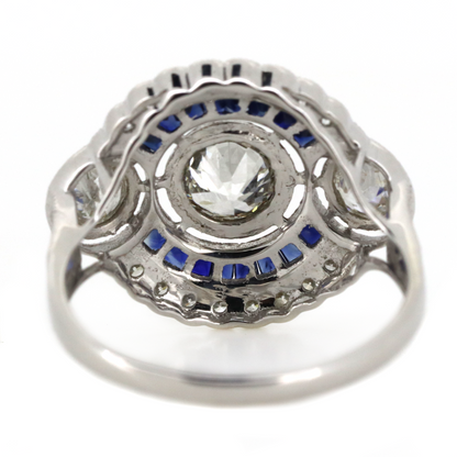 White Gold Blue Sapphire & Diamond Ornate Ring
