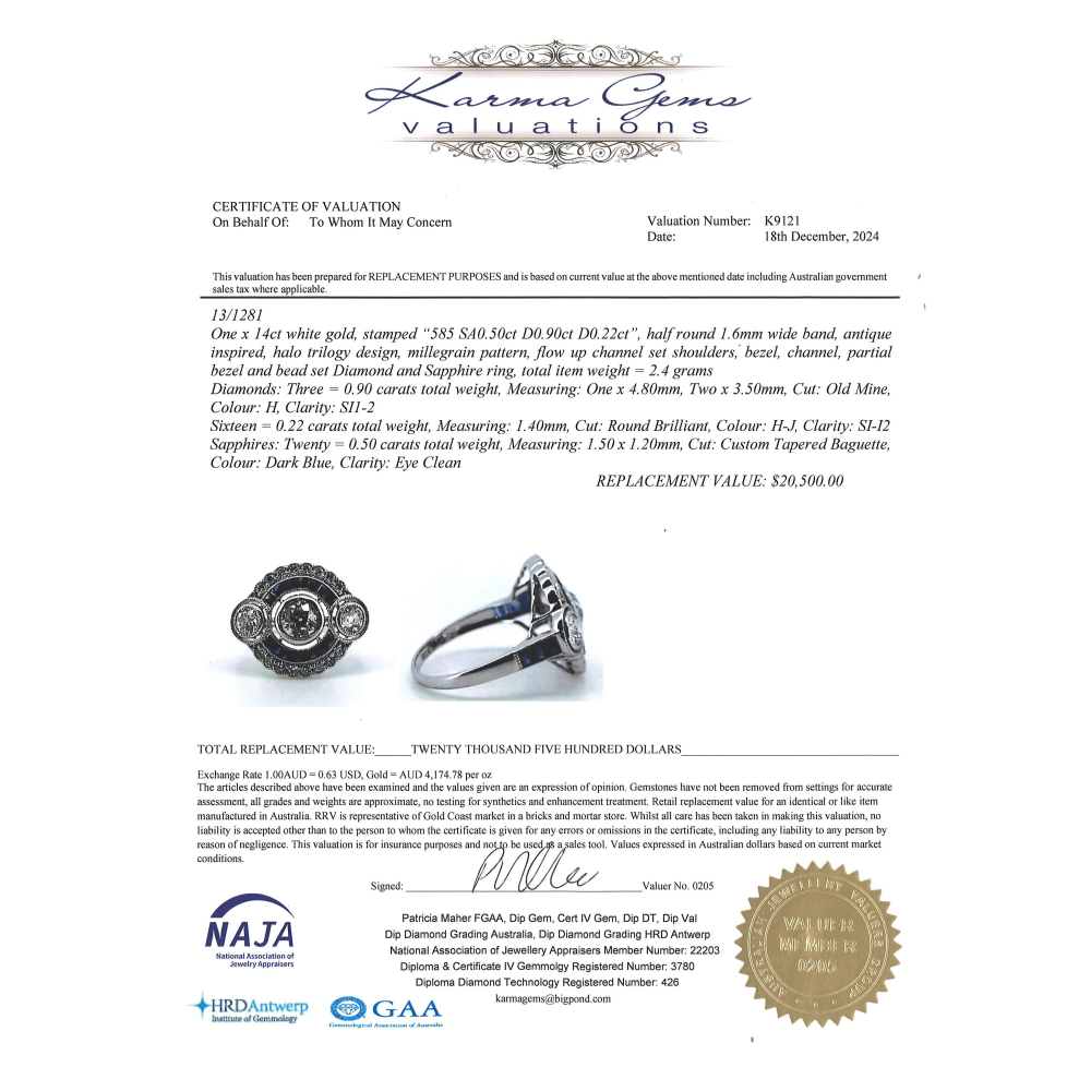 White Gold Blue Sapphire & Diamond Ornate Ring