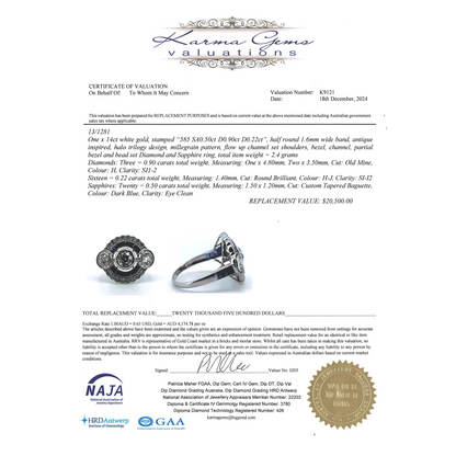 White Gold Blue Sapphire & Diamond Ornate Ring