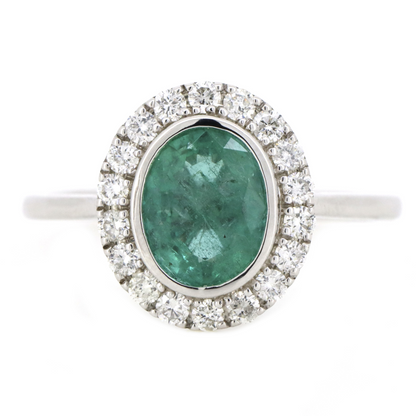 2.38ct White Gold Emerald and Diamond Halo Ring
