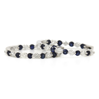 White Gold Blue Sapphire and Diamond Hoop Earrings