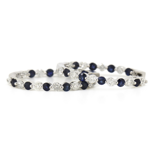 White Gold Blue Sapphire and Diamond Hoop Earrings