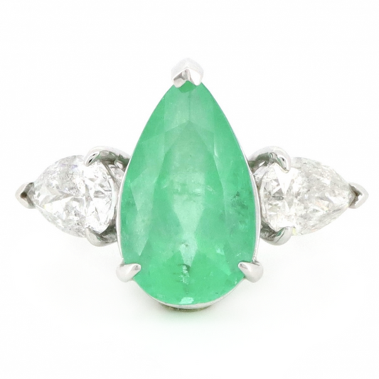 White Gold, 5.45ct Colombian Emerald and Diamond, Trilogy Ring