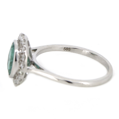 2.38ct White Gold Emerald and Diamond Halo Ring