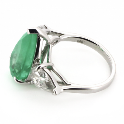 White Gold, 5.45ct Colombian Emerald and Diamond, Trilogy Ring