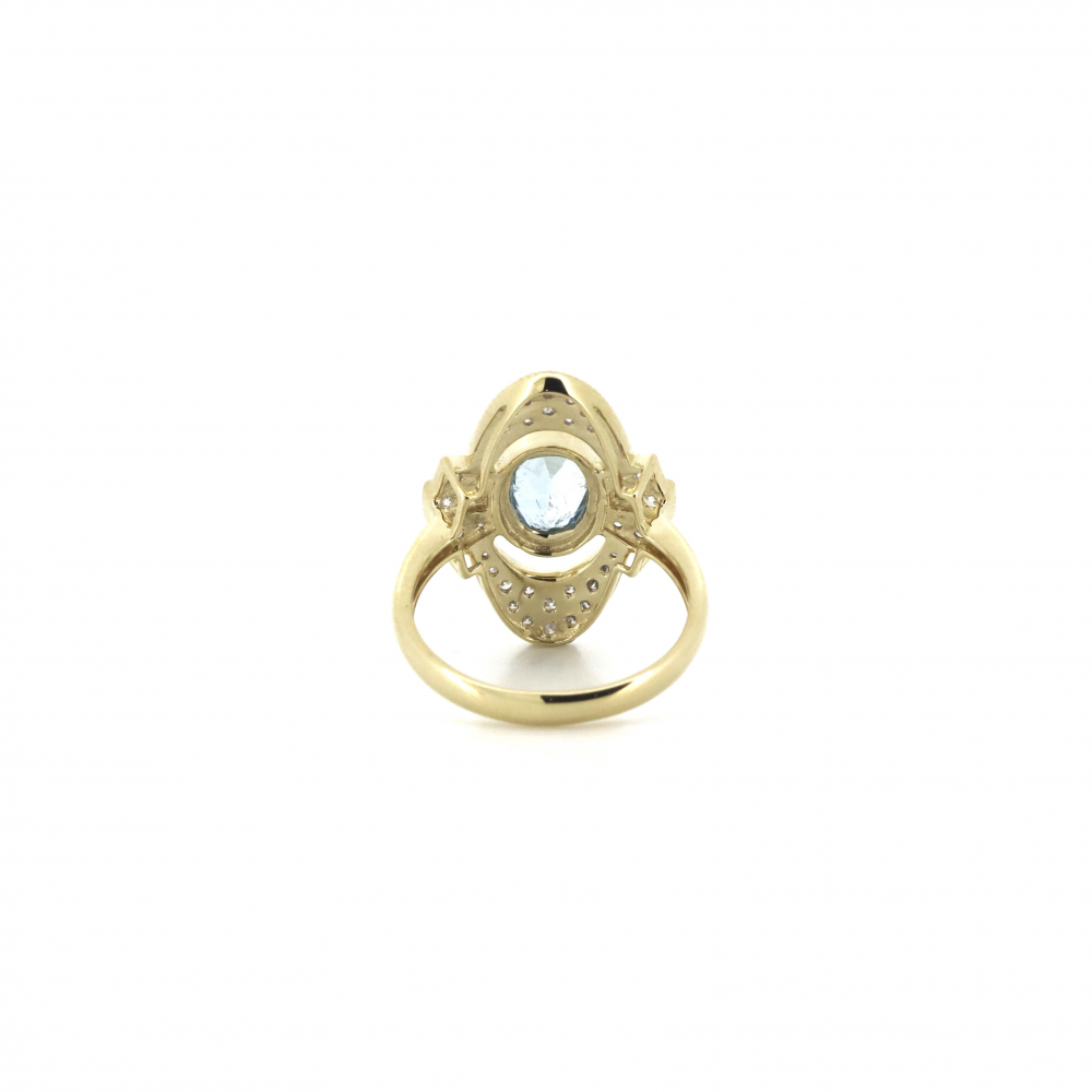 1.26ct Yellow Gold Aquamarine and Diamond Art Deco Inspired Ring