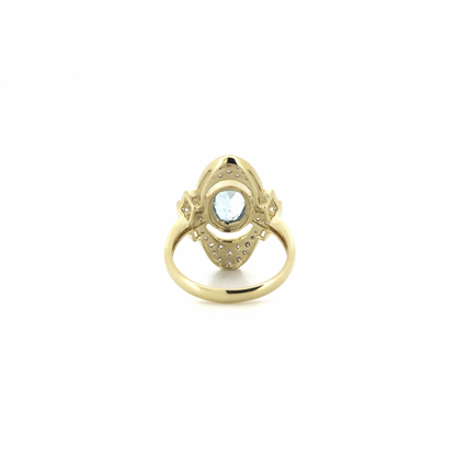 1.26ct Yellow Gold Aquamarine and Diamond Art Deco Inspired Ring