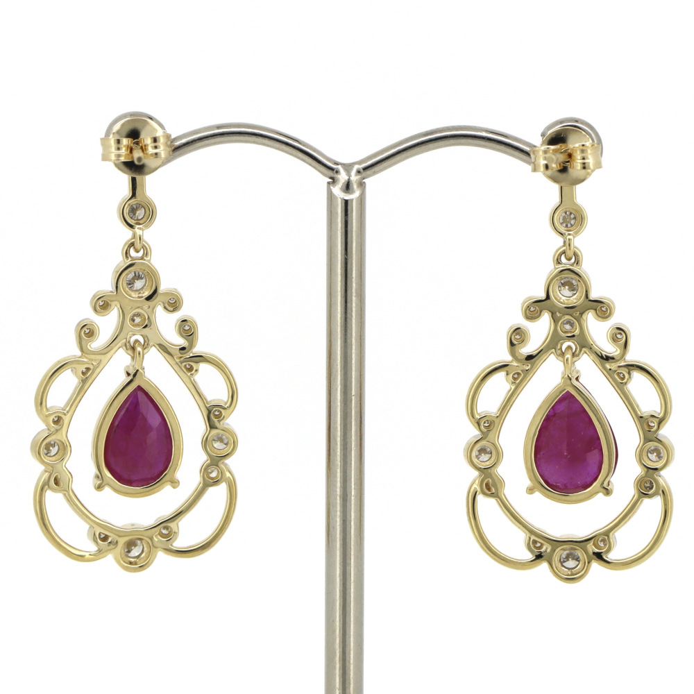 Yellow Gold/Rhodium Ruby & Diamond Drop Earrings