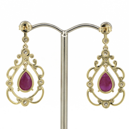 Yellow Gold/Rhodium Ruby & Diamond Drop Earrings