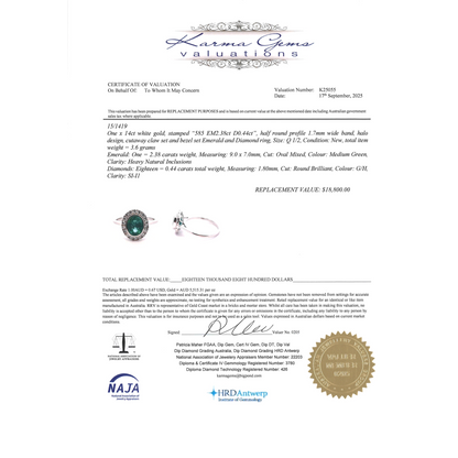 2.38ct White Gold Emerald and Diamond Halo Ring