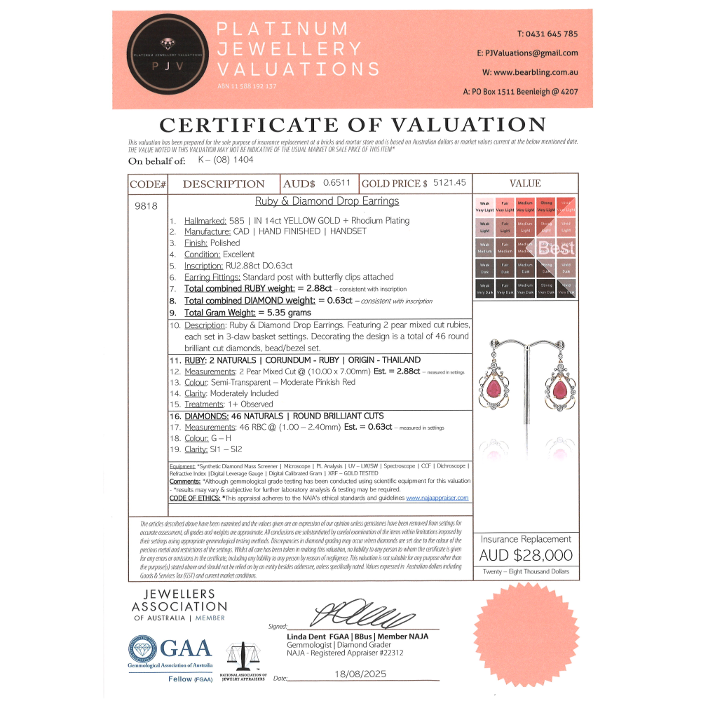 Yellow Gold/Rhodium Ruby & Diamond Drop Earrings