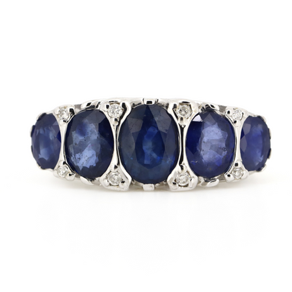 White Gold Oval cut Blue Sapphire and Diamond Decorative Band Ring