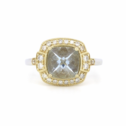 1.64ct Aquamarine and Diamond Vintage Inspired Halo Ring
