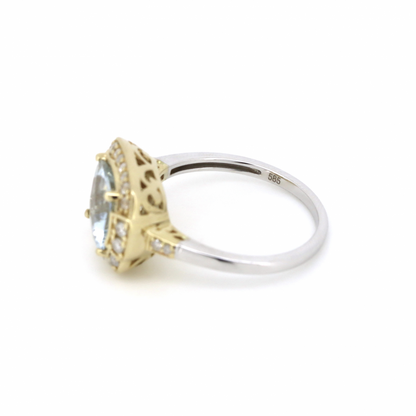 1.64ct Aquamarine and Diamond Vintage Inspired Halo Ring