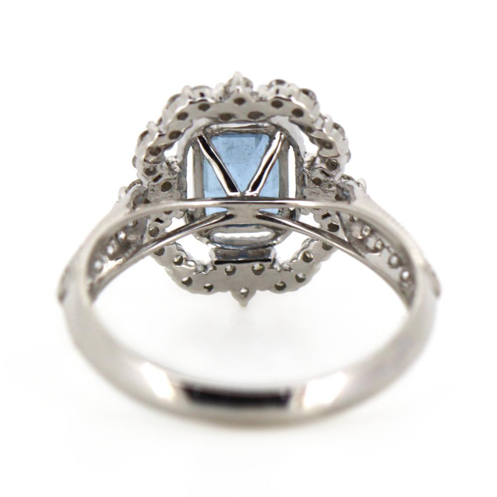 White Gold Santa Maria Aquamarine and Diamond Antique Inspired Ring