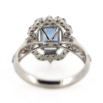 White Gold Santa Maria Aquamarine and Diamond Antique Inspired Ring