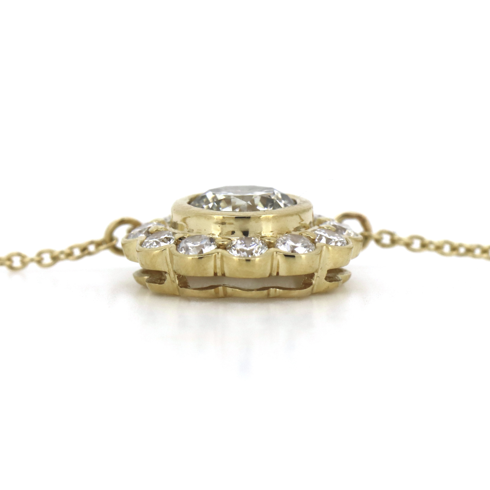 Yellow Gold and Diamond Halo Pendant Necklace