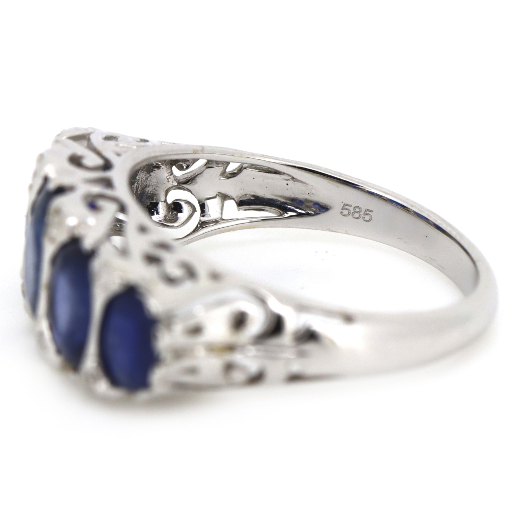 White Gold Oval cut Blue Sapphire and Diamond Decorative Band Ring